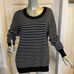 Striped Sweater, black and white with sexy double opening slit on back, size XL